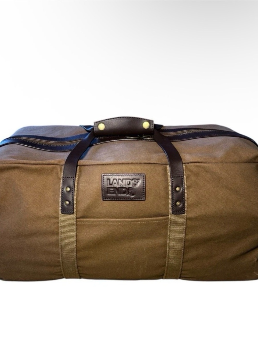 Lands' End Brown Canvas Duffel with Leather Trim